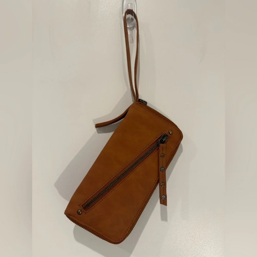 Free People Brown Tan Distressed Vegan Wallet Wristlet